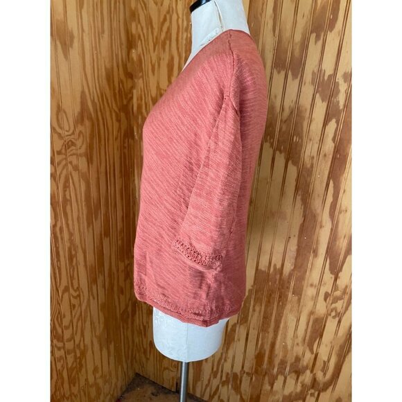 Anthropologie Moth Sweater Pullover Surplice Orange Knit 3/4 Sleeve Hi-Low Sz XS - Picture 3 of 7